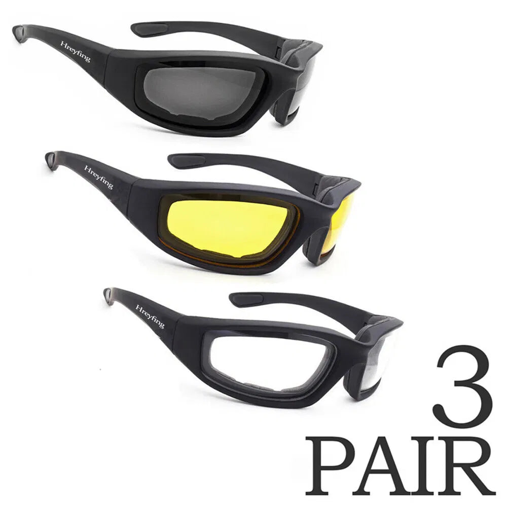 3Pair Motorcycle Riding Glasses Wind Resistant Bike Goggles UV Protection Resistant Padded Comfortable Outdoor Sport Goggles