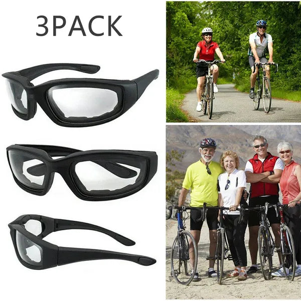 3Pair Motorcycle Riding Glasses Wind Resistant Bike Goggles UV Protection Resistant Padded Comfortable Outdoor Sport Goggles