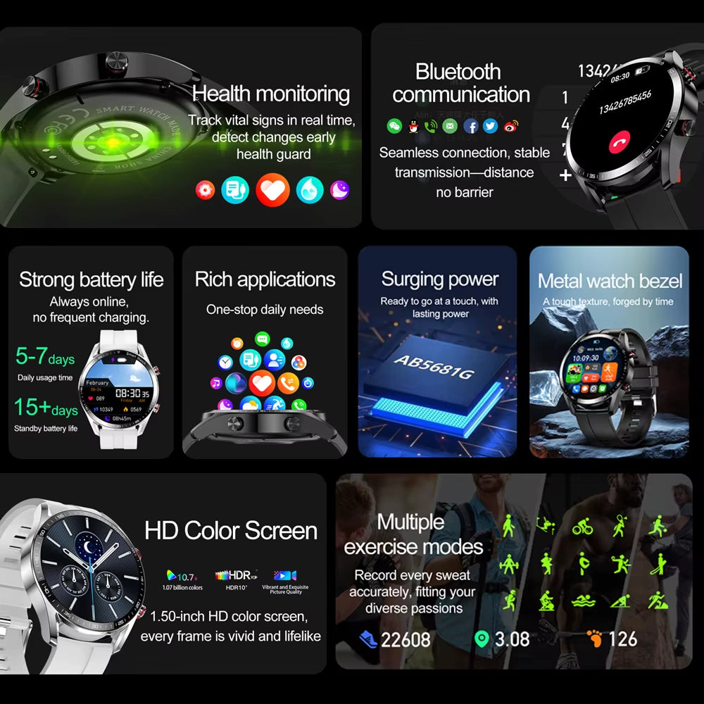  Smart Watch Men 1.53 Inch Full Screen Touch Multi Sport Mode ECG+PGG Sport Waterproof Bluetooth Call Smartwatches