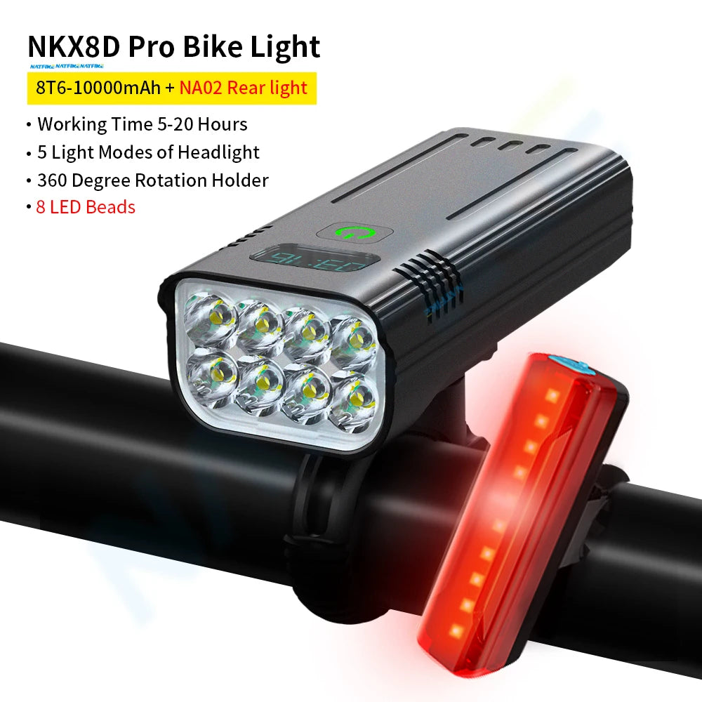 NATFIRE 10000Mah 5000LM MTB Bicycle Front Light Bicycle 8*LED Front Bike Light Headlight Bike Accessories USB Rechargeable