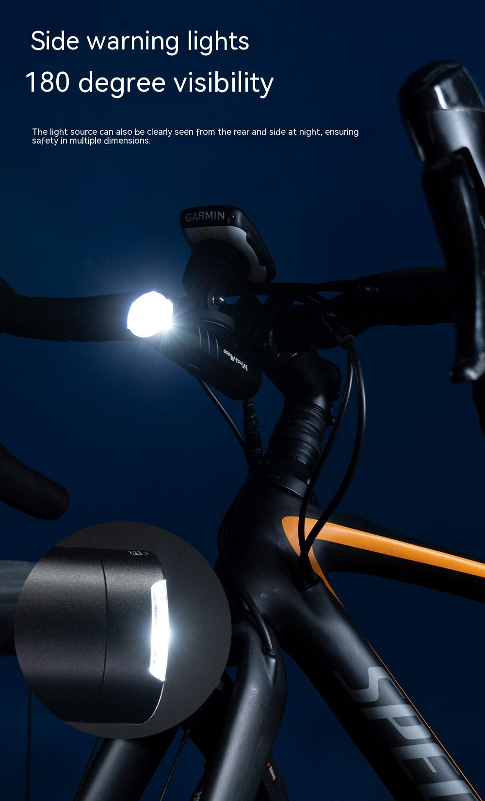 Farol recarregável para ciclismo de estrada e montanha