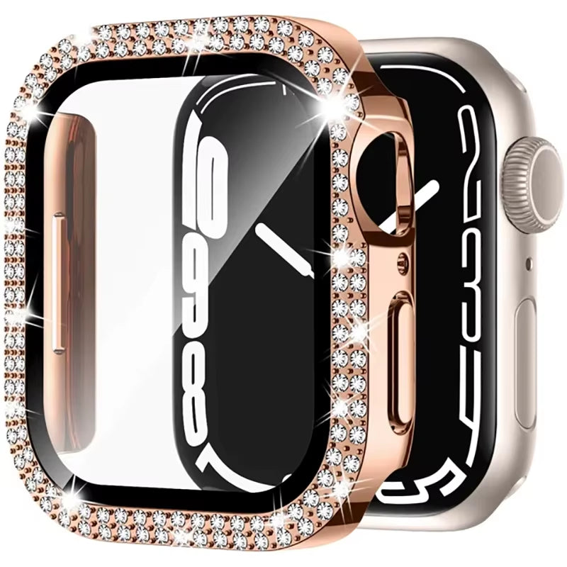 Glass+Diamond Cover for Apple Watch Case 46Mm 40Mm 44Mm 41Mm 42Mm 45Mm Bling Bumper Protector Case