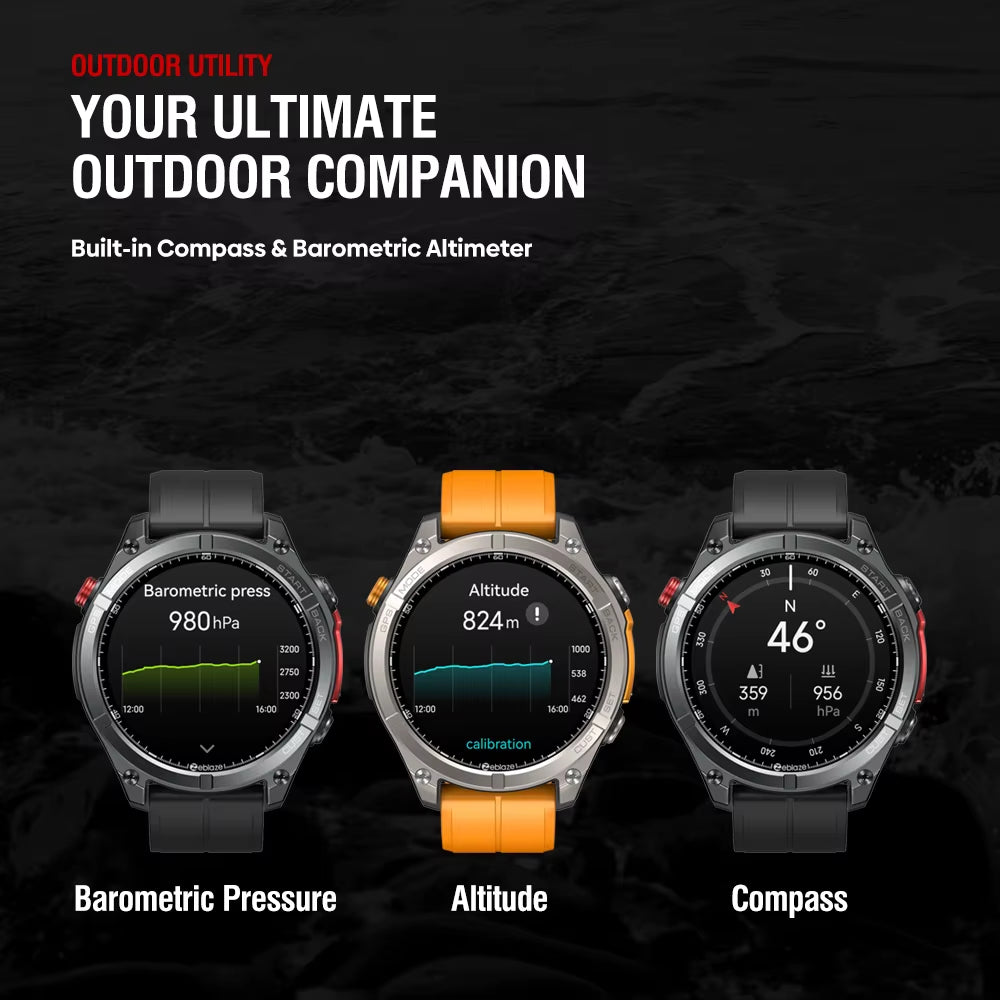 GPS Smart Watch 1.43 AMOLED Display Built-In Compass Barometric Altimeter Flashlight Voice Call Smartwatch