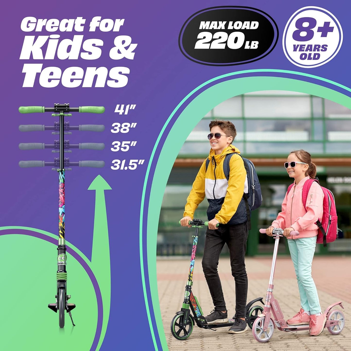 Scooter Adjustable Height, Anti-Shock Suspension