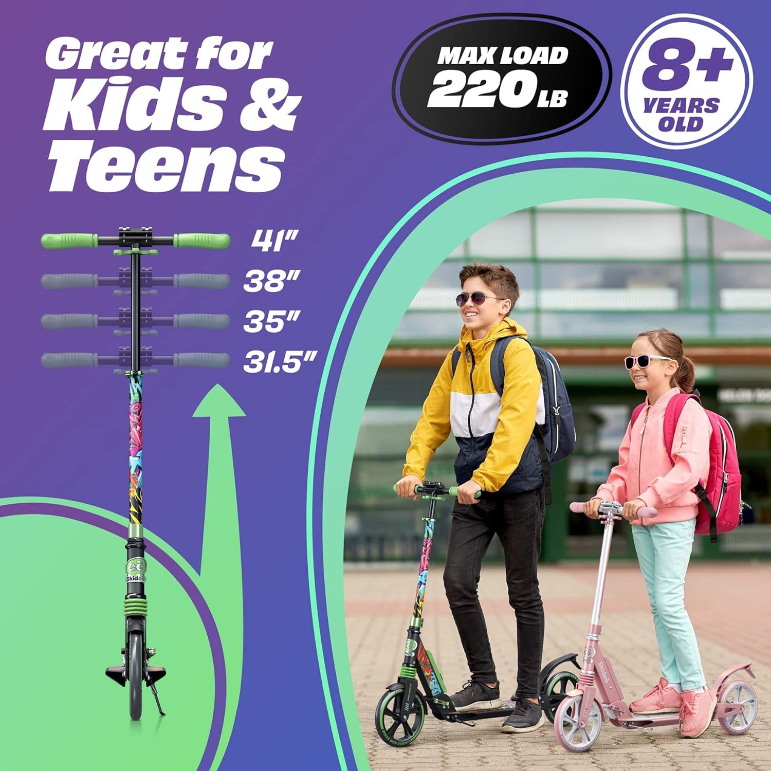 Scooter Adjustable Height, Anti-Shock Suspension