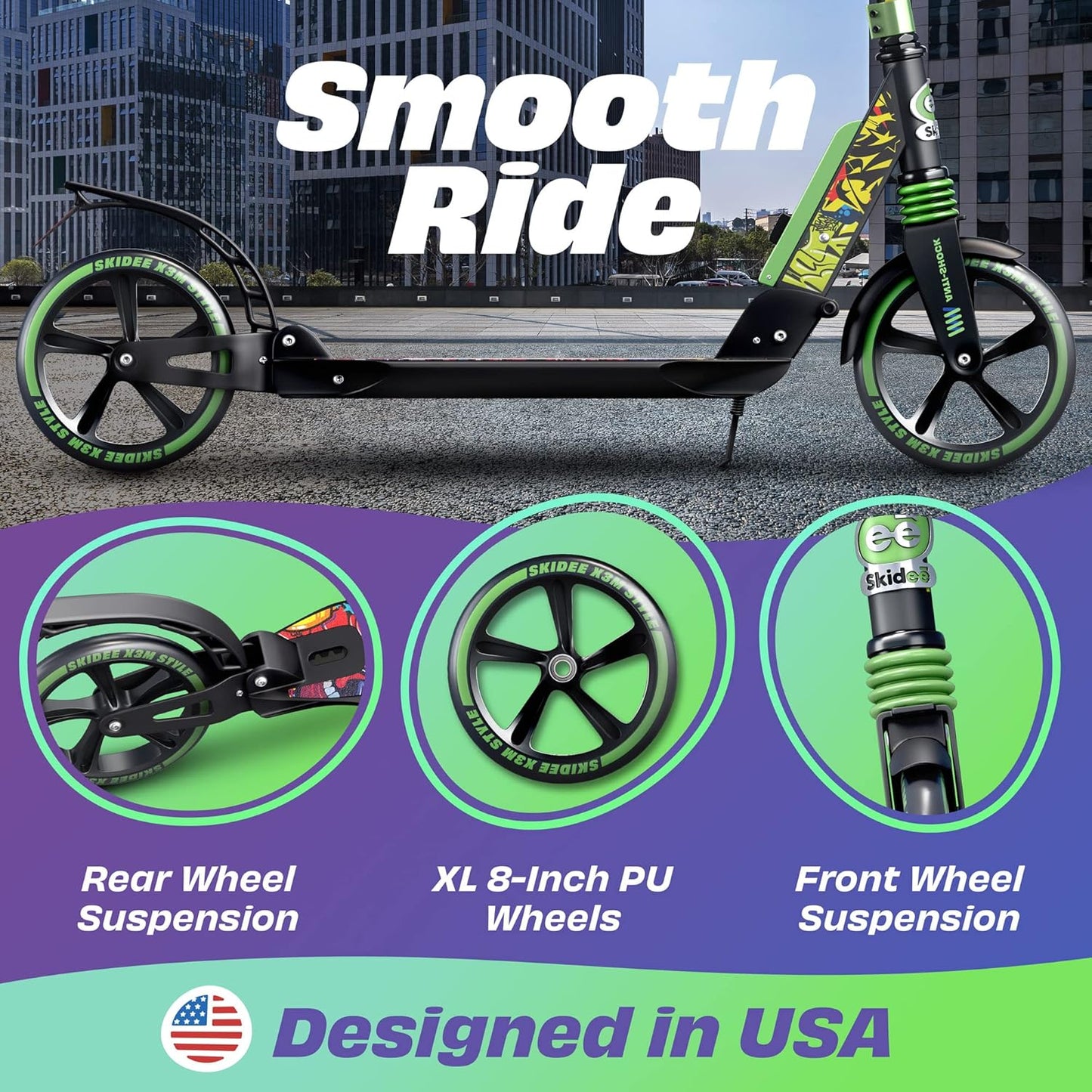 Scooter Adjustable Height, Anti-Shock Suspension