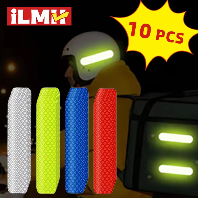 80-10PCS Helmet Safety Warning Reflective Stickers Strip Waterproof High Visibility Reflector Tape for Night Riding Walking Car