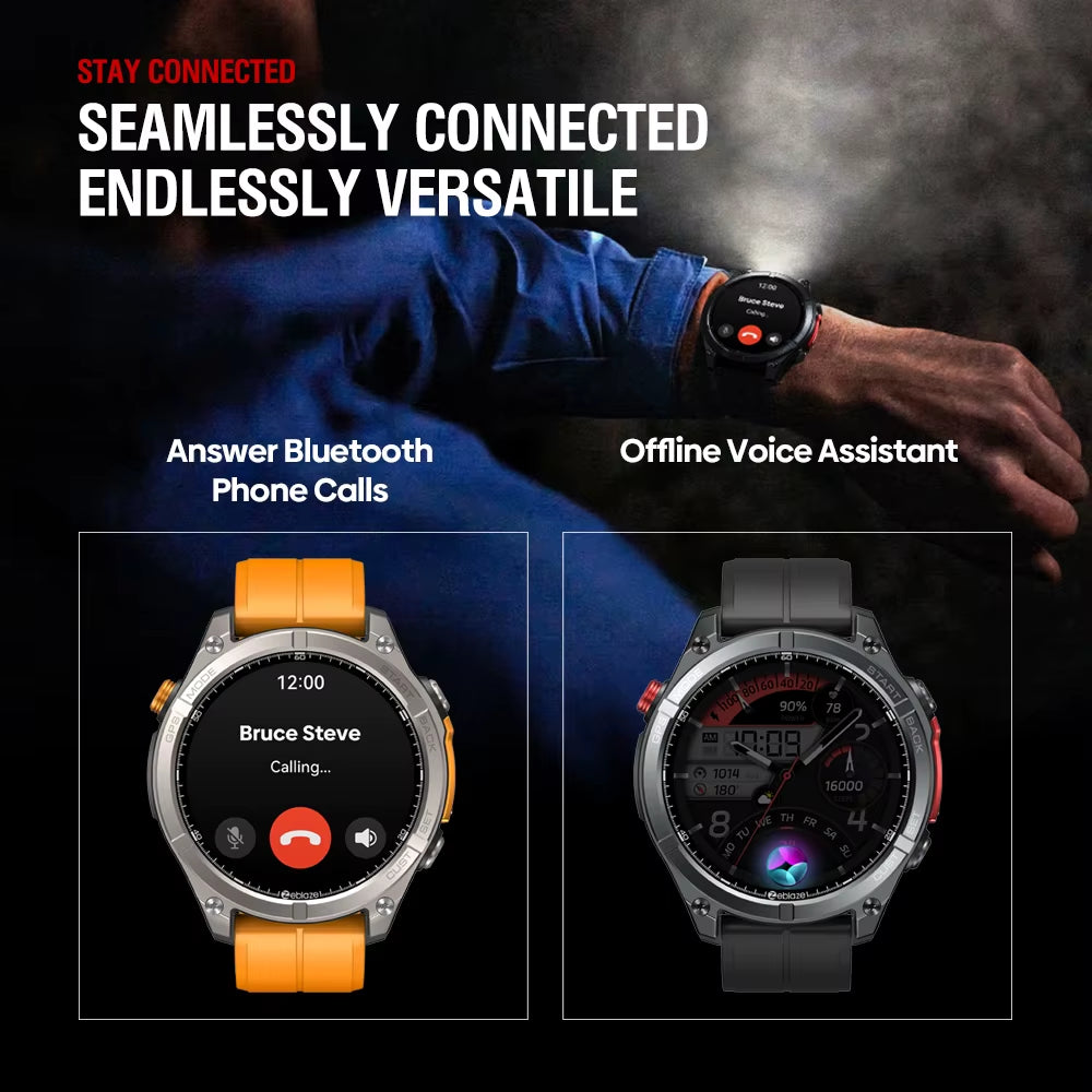 GPS Smart Watch 1.43 AMOLED Display Built-In Compass Barometric Altimeter Flashlight Voice Call Smartwatch