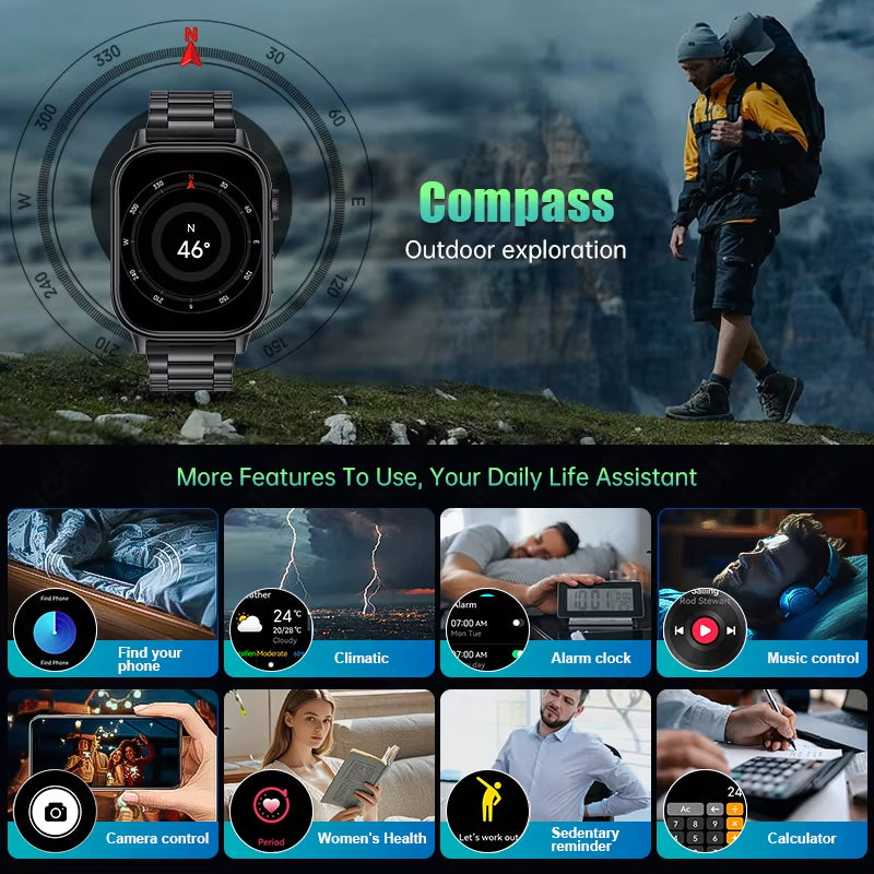 GPS Smart Watch with Compass – Bluetooth Calls & IP68 Waterproof