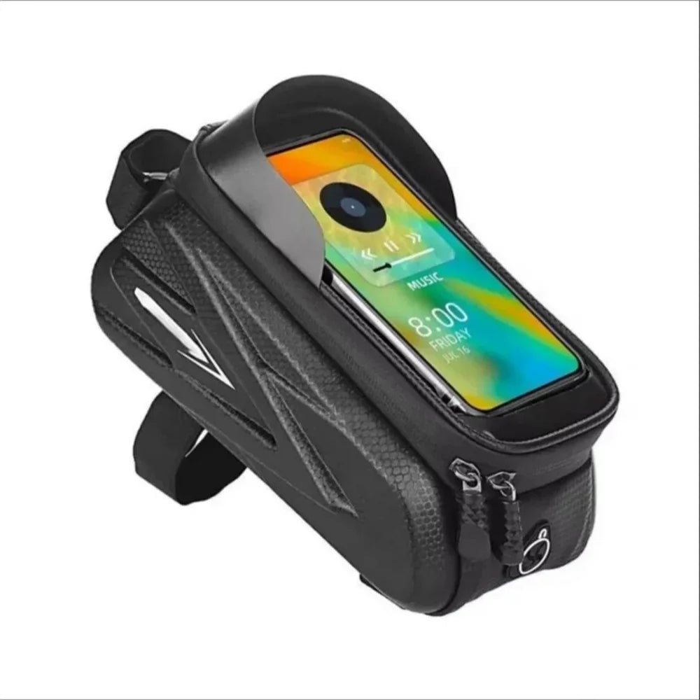 Bicycle Bag for Phone Cycling Top Front Tube Frame Bag Waterproof Case Storage Touch Screen MTB Tube Hard Shell Front Beam Bag
