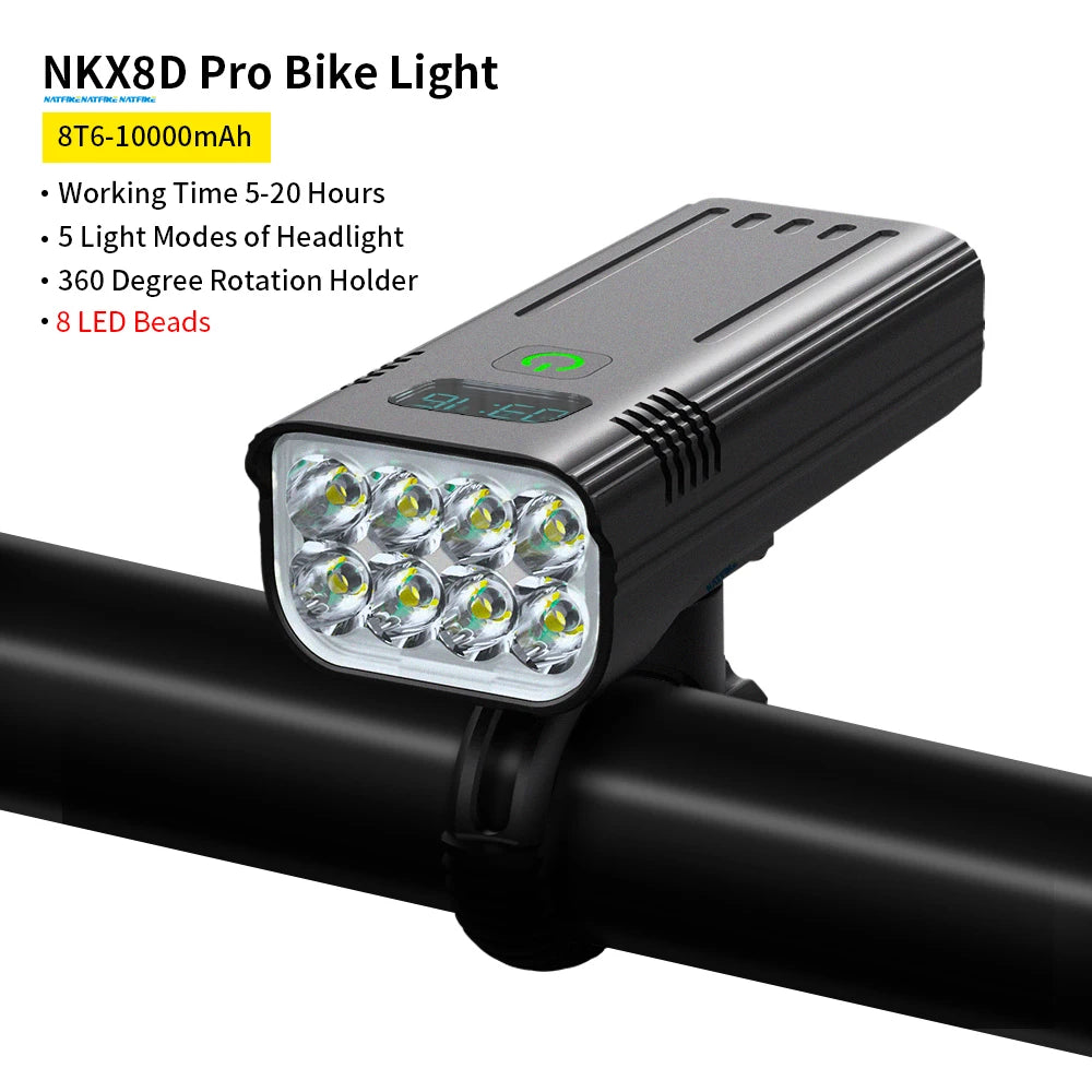 NATFIRE 10000Mah 5000LM MTB Bicycle Front Light Bicycle 8*LED Front Bike Light Headlight Bike Accessories USB Rechargeable