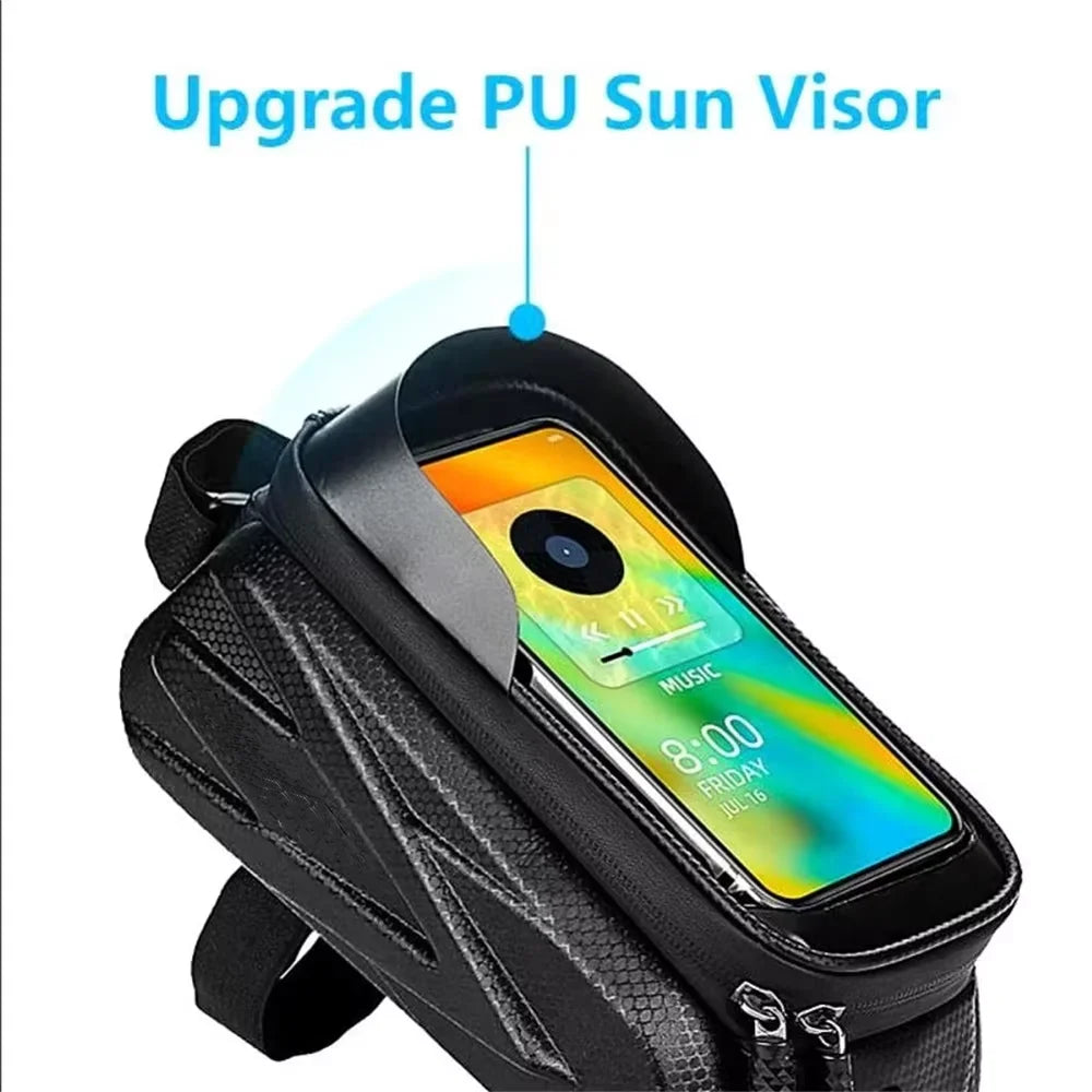 Bicycle Bag for Phone Cycling Top Front Tube Frame Bag Waterproof Case Storage Touch Screen MTB Tube Hard Shell Front Beam Bag