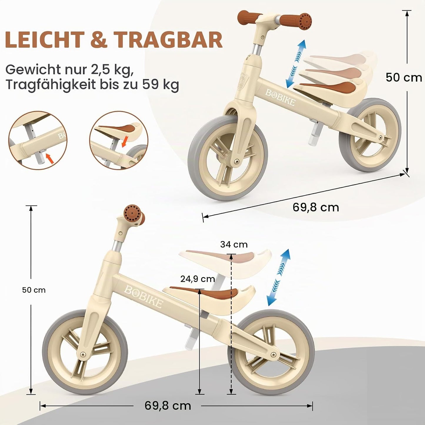 VITONIS Kinderlaufrad – Ultraleichtes Balancefahrrad für Jungen und Mädchen, Verstellbares Lenkrad und Sattel, Perfekt für 1,5 bis 4 Jahre alte Kinder bis 25 kg