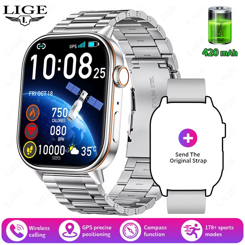 GPS Smart Watch with Compass – Bluetooth Calls & IP68 Waterproof