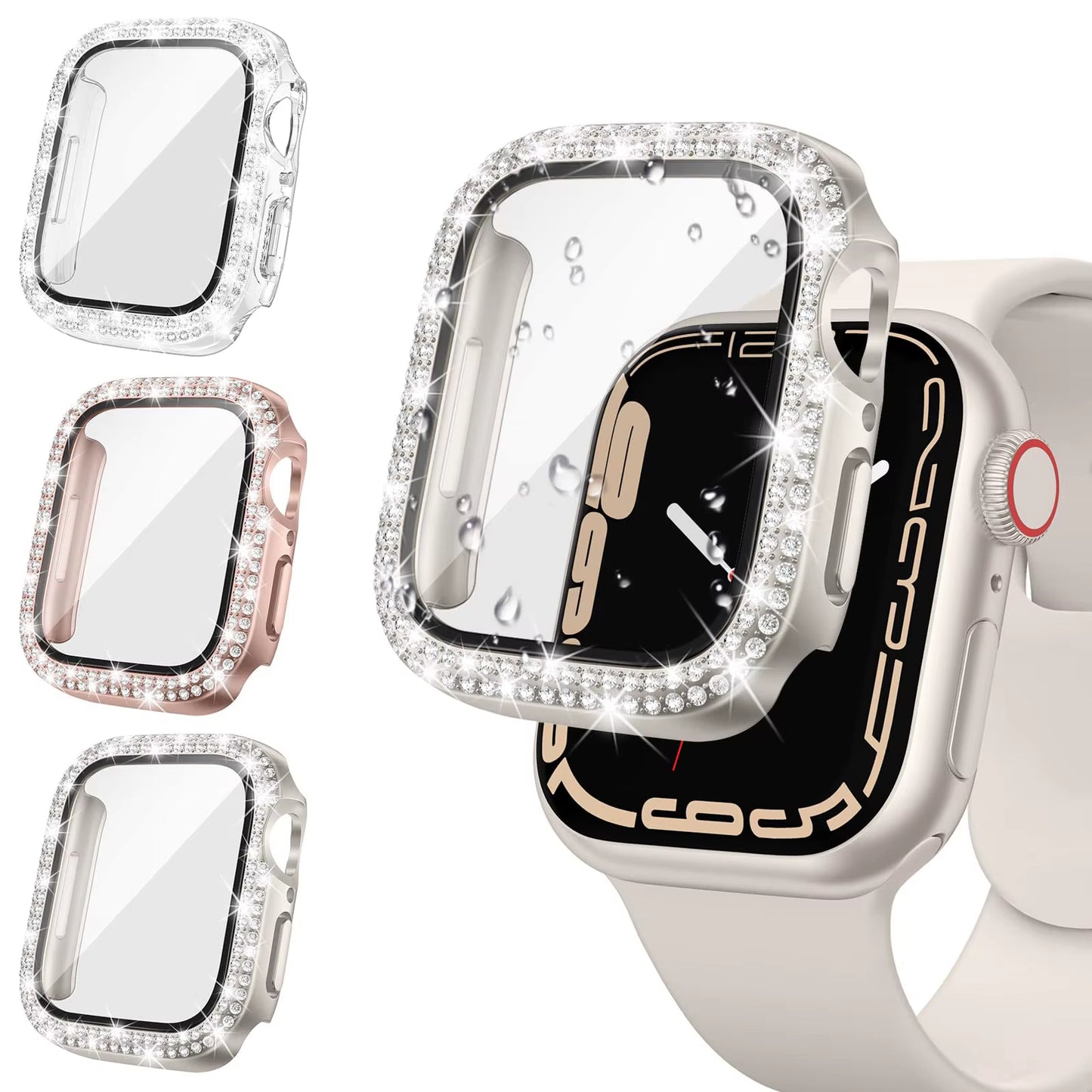 Glass+Diamond Cover for Apple Watch Case 46Mm 40Mm 44Mm 41Mm 42Mm 45Mm Bling Bumper Protector Case