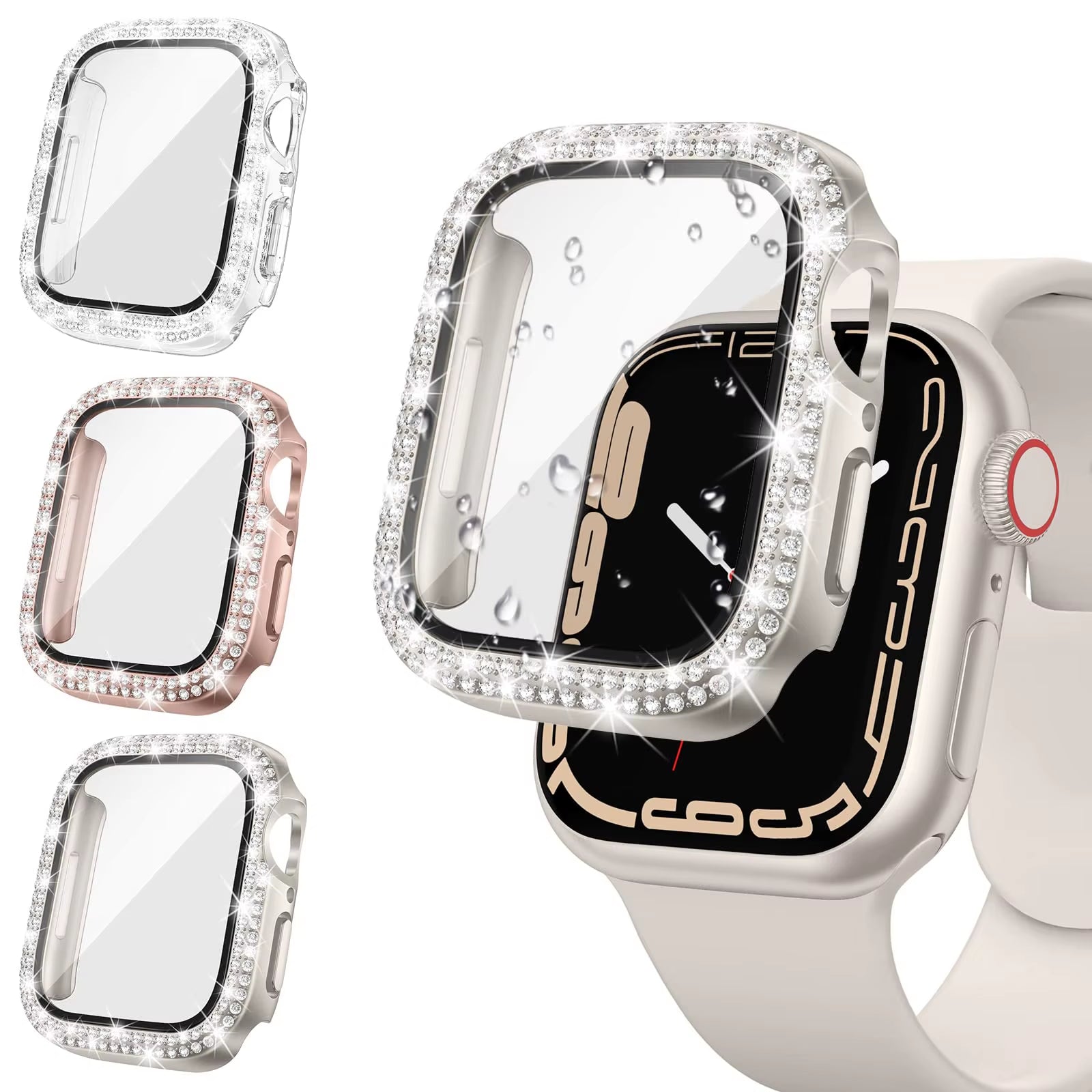Glass+Diamond Cover for Apple Watch Case 46Mm 40Mm 44Mm 41Mm 42Mm 45Mm Bling Bumper Protector Case