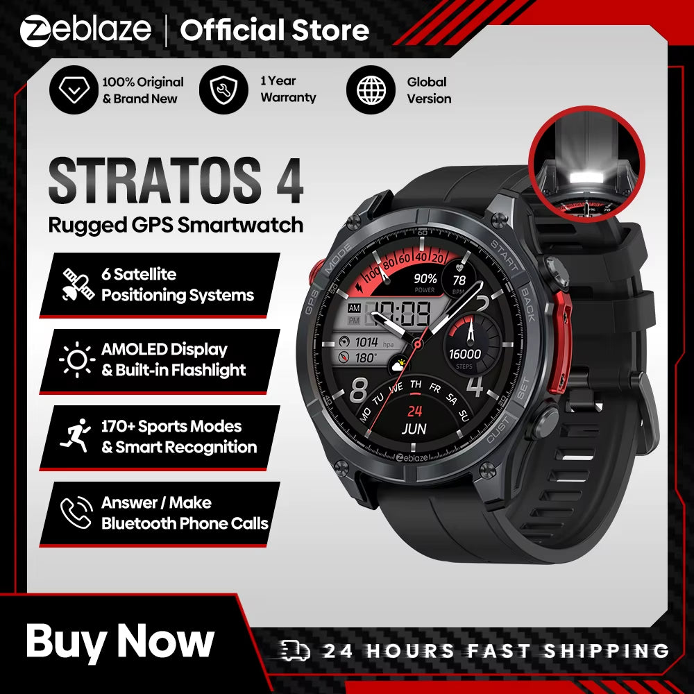 GPS Smart Watch 1.43 AMOLED Display Built-In Compass Barometric Altimeter Flashlight Voice Call Smartwatch