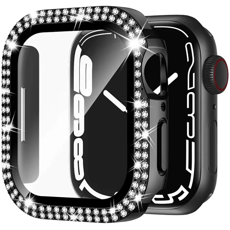 Glass+Diamond Cover for Apple Watch Case 46Mm 40Mm 44Mm 41Mm 42Mm 45Mm Bling Bumper Protector Case