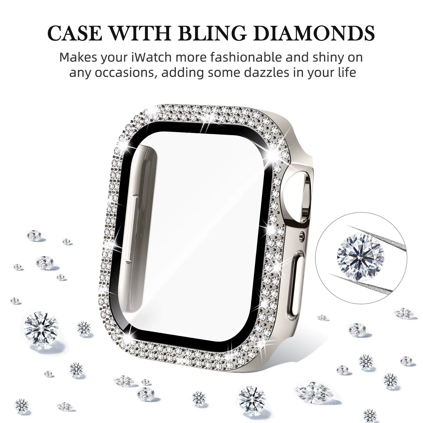 Glass+Diamond Cover for Apple Watch Case 46Mm 40Mm 44Mm 41Mm 42Mm 45Mm Bling Bumper Protector Case