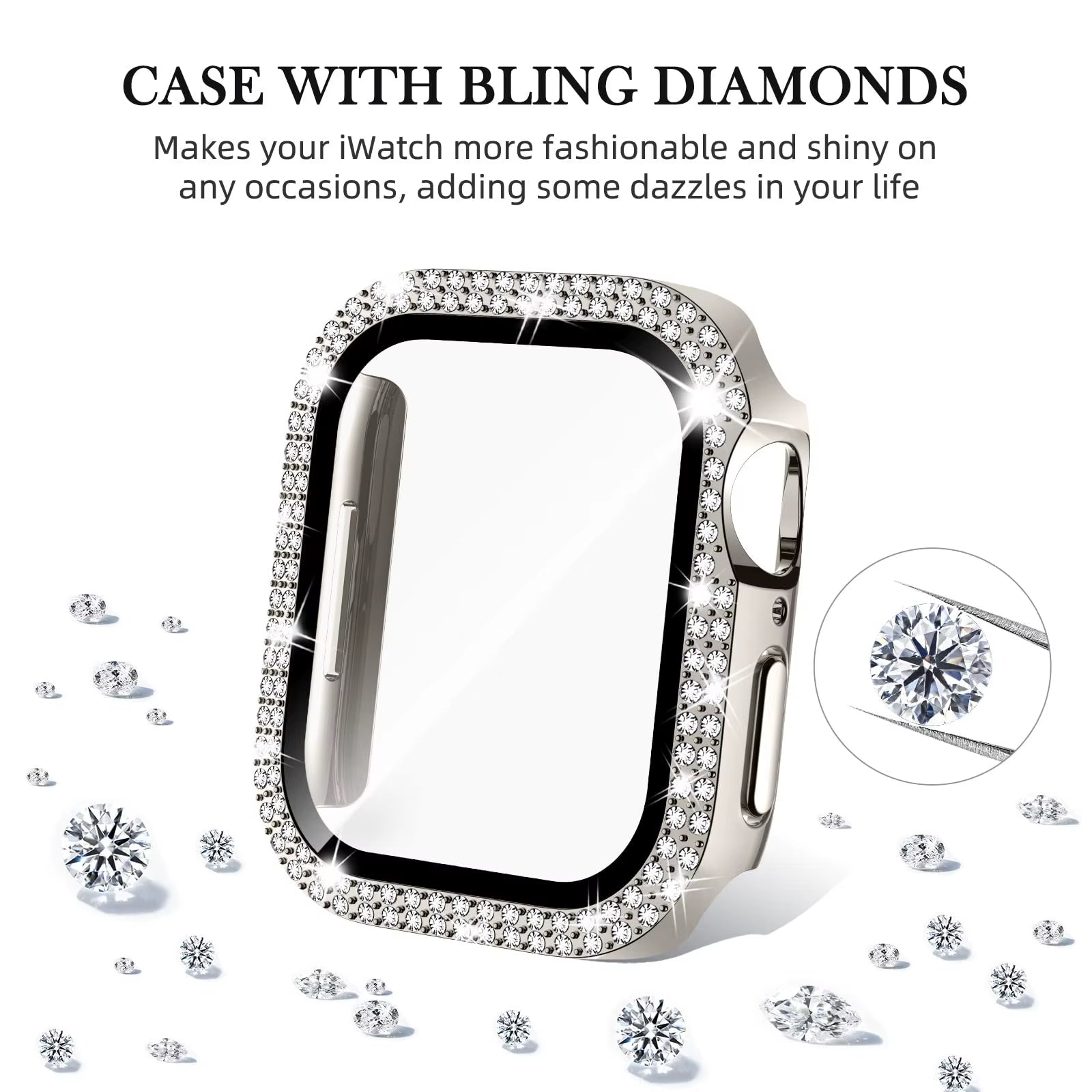 Glass+Diamond Cover for Apple Watch Case 46Mm 40Mm 44Mm 41Mm 42Mm 45Mm Bling Bumper Protector Case