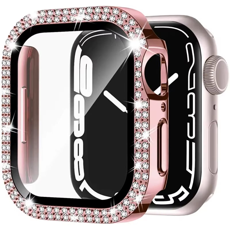 Glass+Diamond Cover for Apple Watch Case 46Mm 40Mm 44Mm 41Mm 42Mm 45Mm Bling Bumper Protector Case