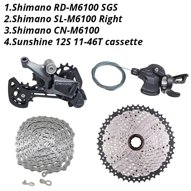 Deore M6100 1X12 Speed Derailleurs Groupset 12 Speed Right Shift Lever Dowel CN Chain RD Sunshine Cassette 46T 50T 52T