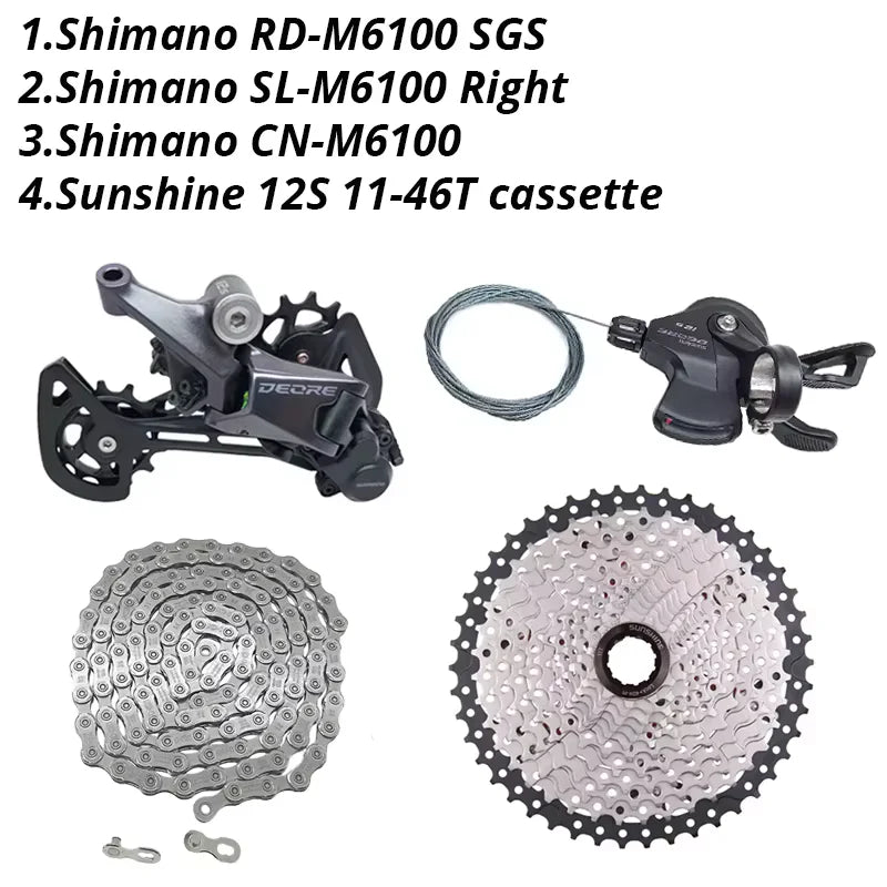 Deore M6100 1X12 Speed Derailleurs Groupset 12 Speed Right Shift Lever Dowel CN Chain RD Sunshine Cassette 46T 50T 52T