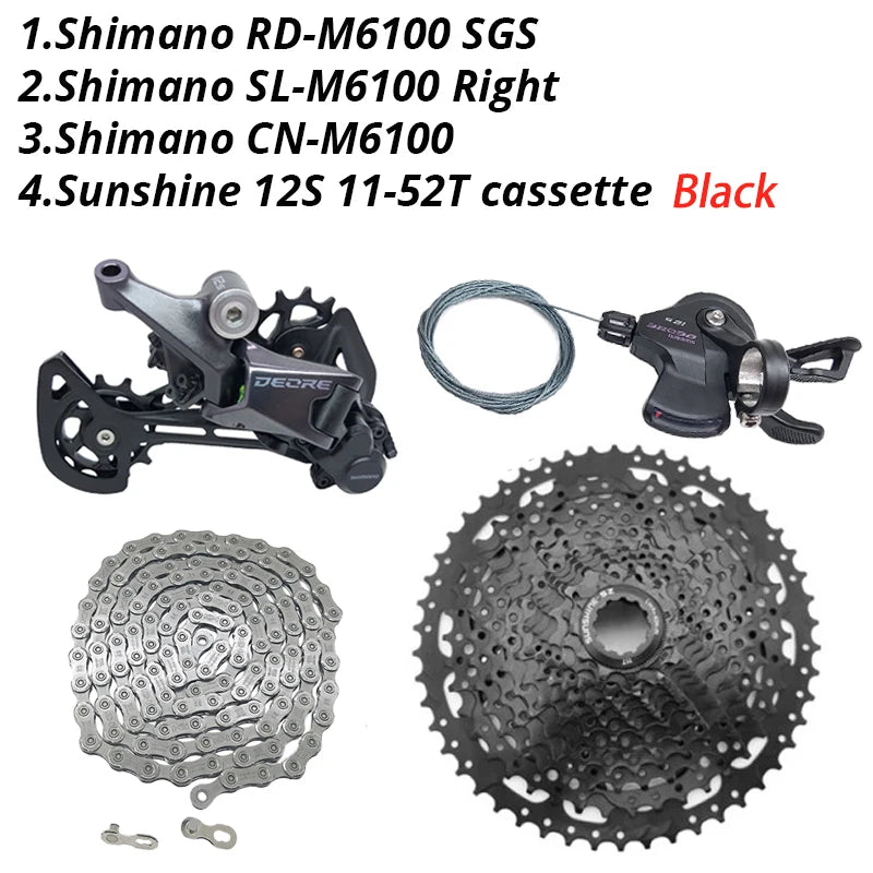 Deore M6100 1X12 Speed Derailleurs Groupset 12 Speed Right Shift Lever Dowel CN Chain RD Sunshine Cassette 46T 50T 52T