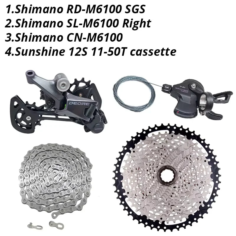 Deore M6100 1X12 Speed Derailleurs Groupset 12 Speed Right Shift Lever Dowel CN Chain RD Sunshine Cassette 46T 50T 52T