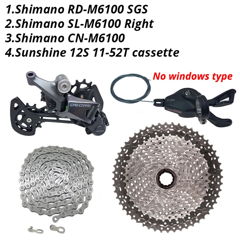 Deore M6100 1X12 Speed Derailleurs Groupset 12 Speed Right Shift Lever Dowel CN Chain RD Sunshine Cassette 46T 50T 52T