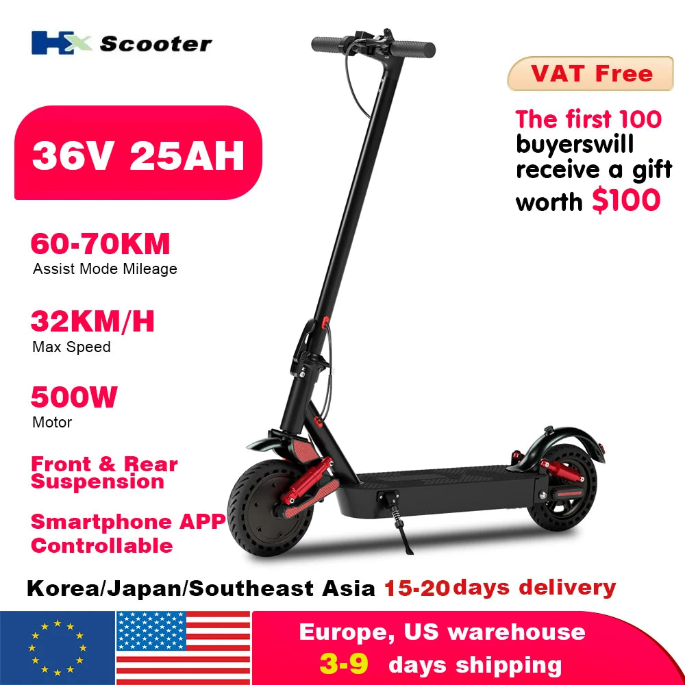 Electric Scooter 500W 36V 25AH Shock Absorbing Electric Kick Scooters Foldable E Scooter 8.5Inch APP Smart 