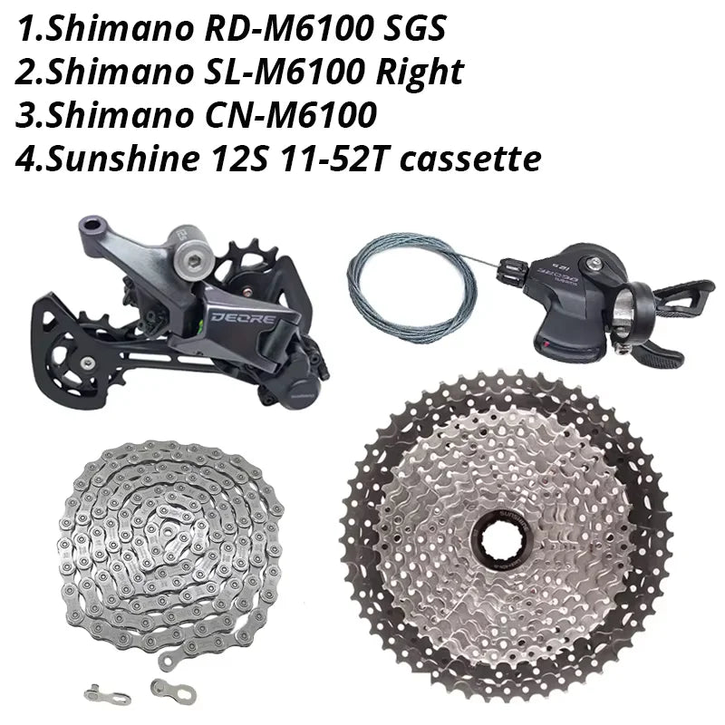 Deore M6100 1X12 Speed Derailleurs Groupset 12 Speed Right Shift Lever Dowel CN Chain RD Sunshine Cassette 46T 50T 52T