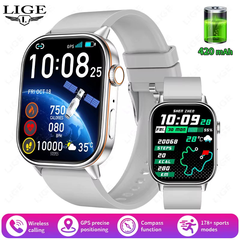 GPS Smart Watch with Compass – Bluetooth Calls & IP68 Waterproof