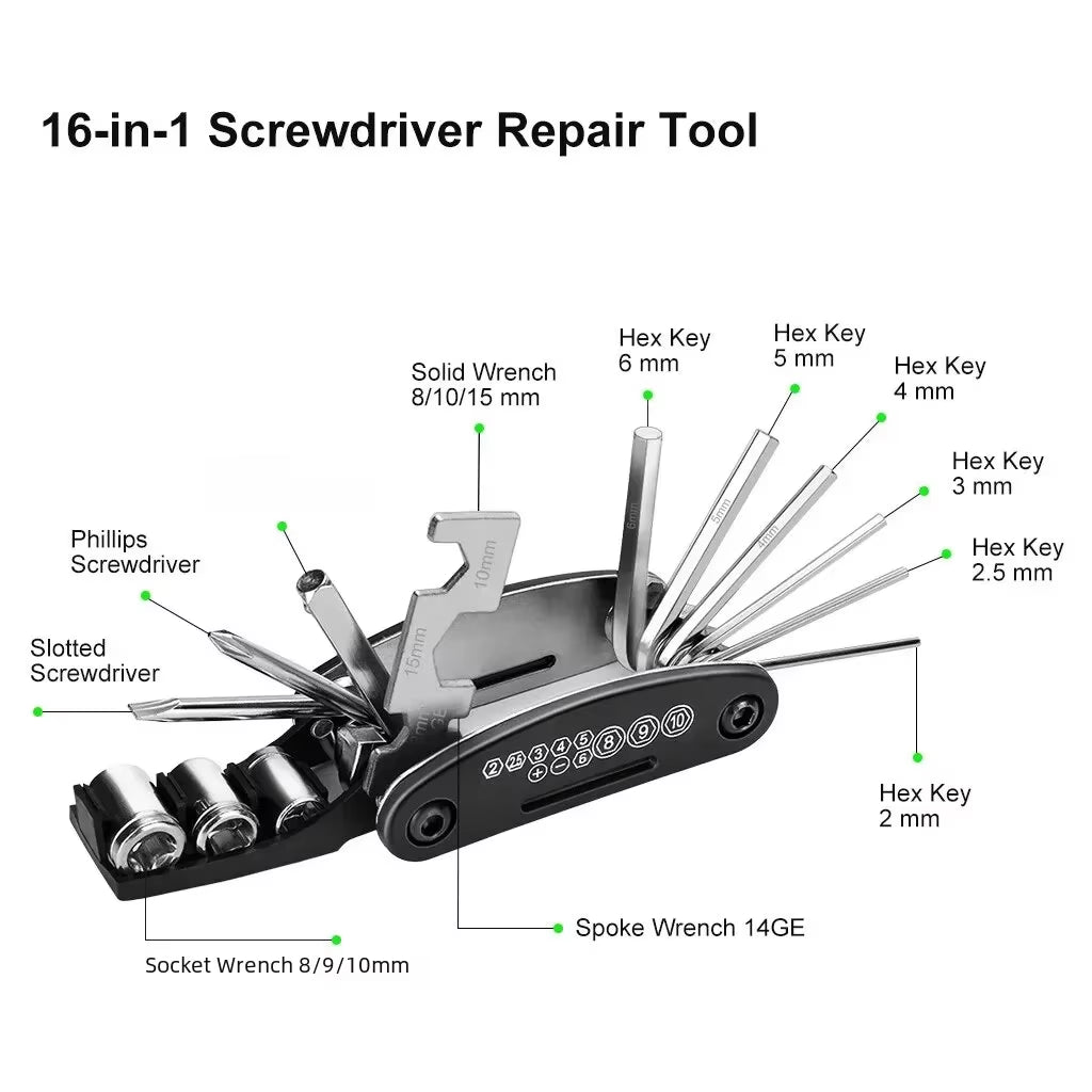 Bicycle Repair Tools Kit, Bike Accessories, Multi Tool Set with Pump Tire Patch, Portable Mountain Road Biketire Auto Tool Set