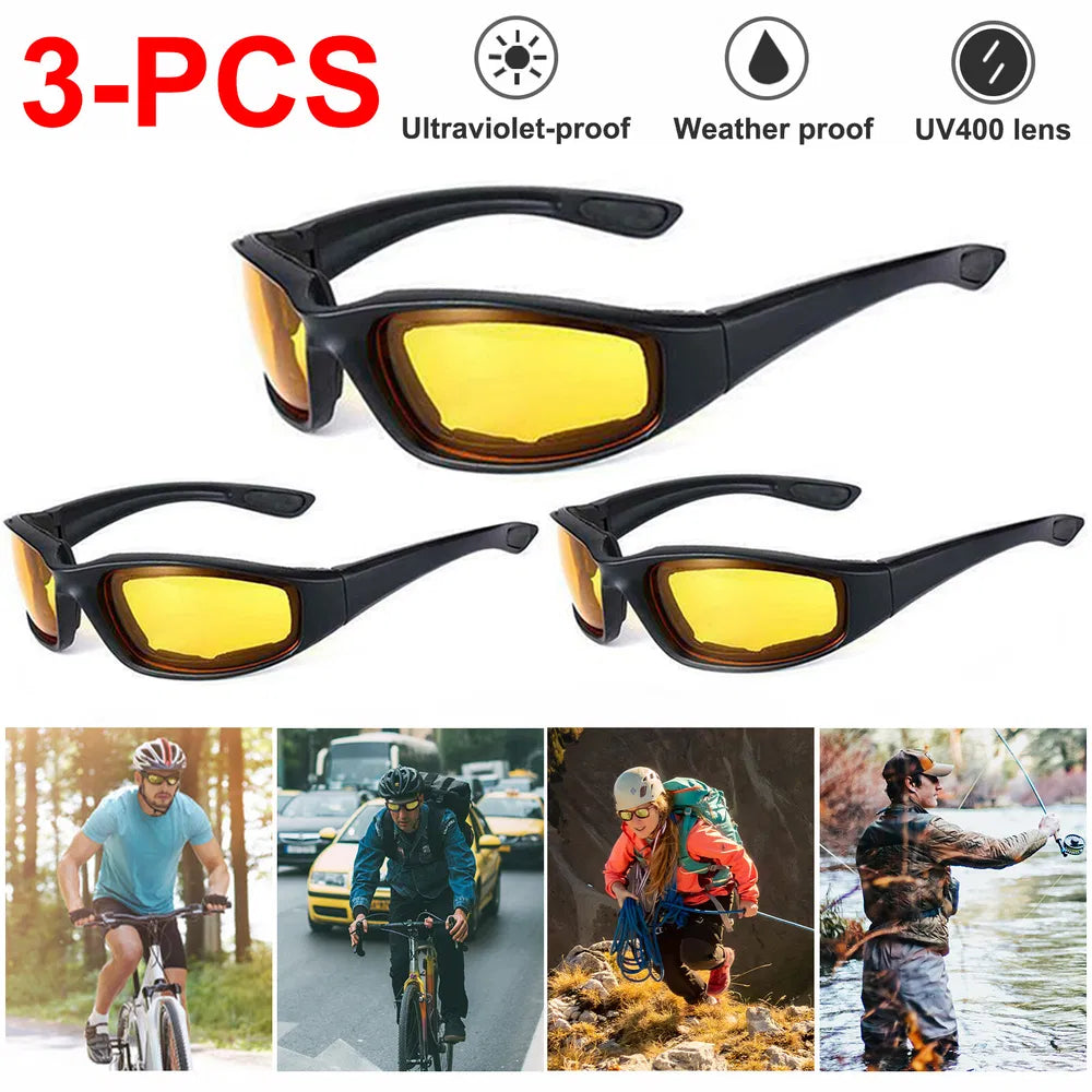 3Pair Motorcycle Riding Glasses Wind Resistant Bike Goggles UV Protection Resistant Padded Comfortable Outdoor Sport Goggles