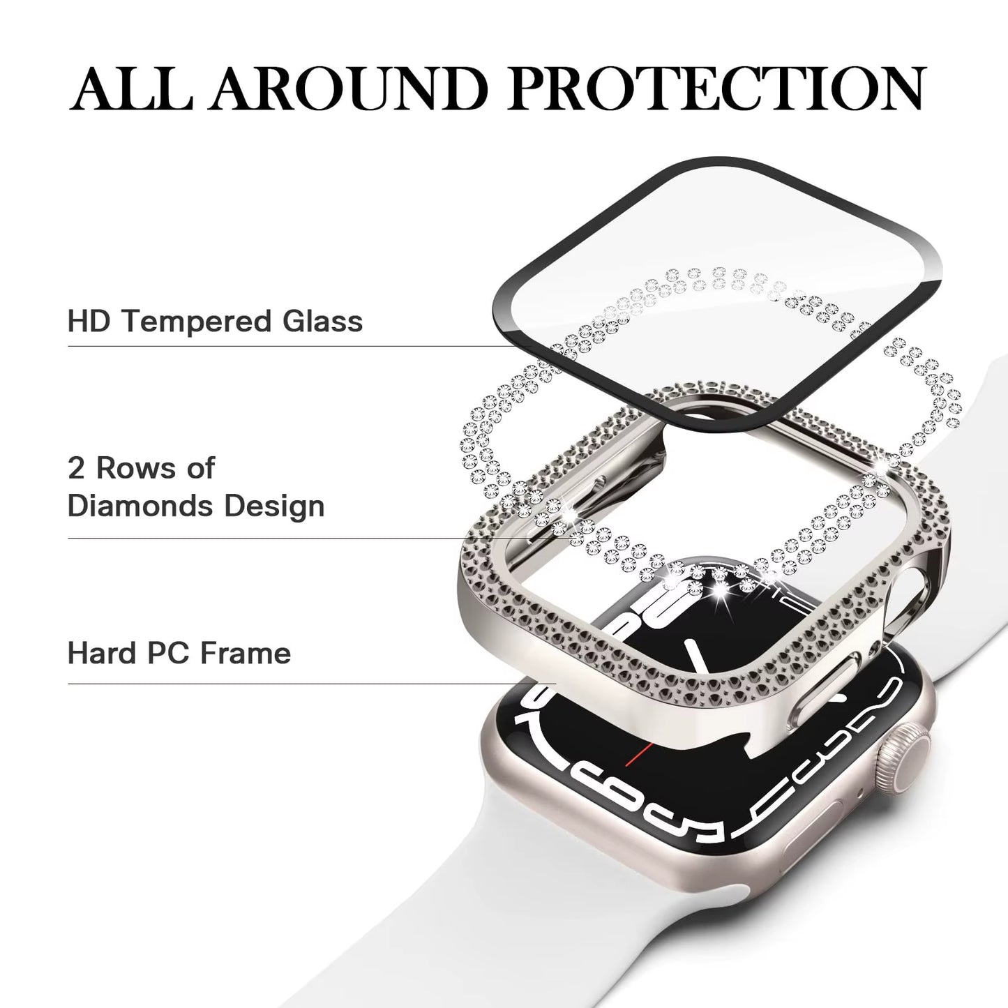 Glass+Diamond Cover for Apple Watch Case 46Mm 40Mm 44Mm 41Mm 42Mm 45Mm Bling Bumper Protector Case