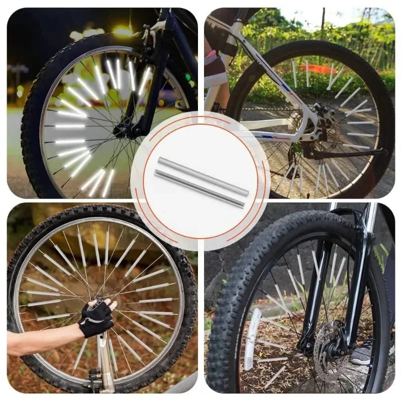 Enhance Your Night Rides with Our 12Pcs Reflective Tube Warning Strip for Bicycle Wheels - Easy Installation & Maximum Visibility!