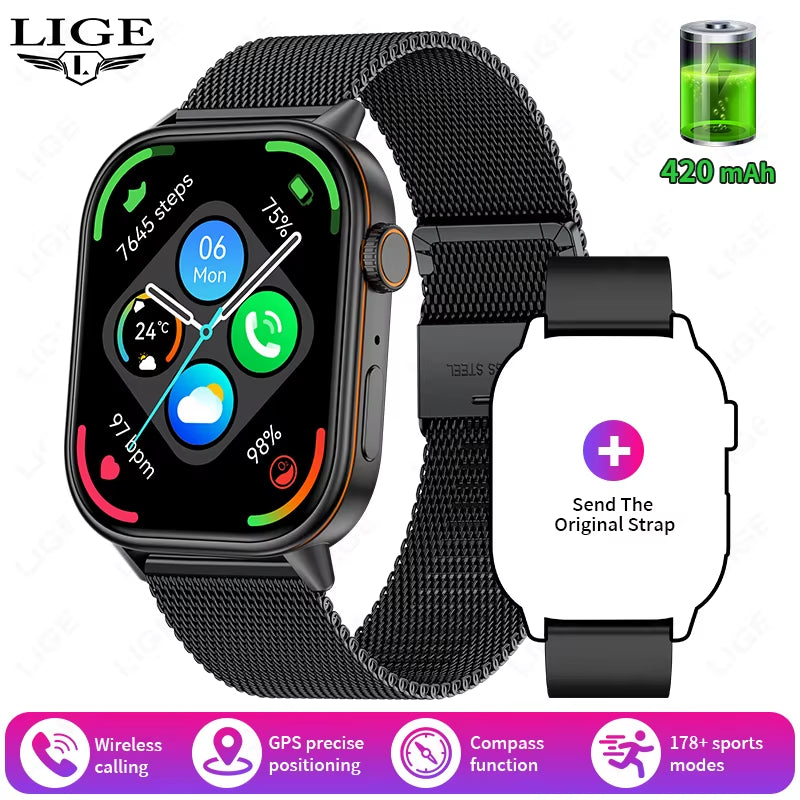 GPS Smart Watch with Compass – Bluetooth Calls & IP68 Waterproof