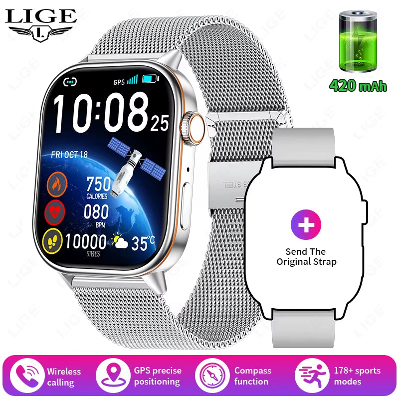 GPS Smart Watch with Compass – Bluetooth Calls & IP68 Waterproof