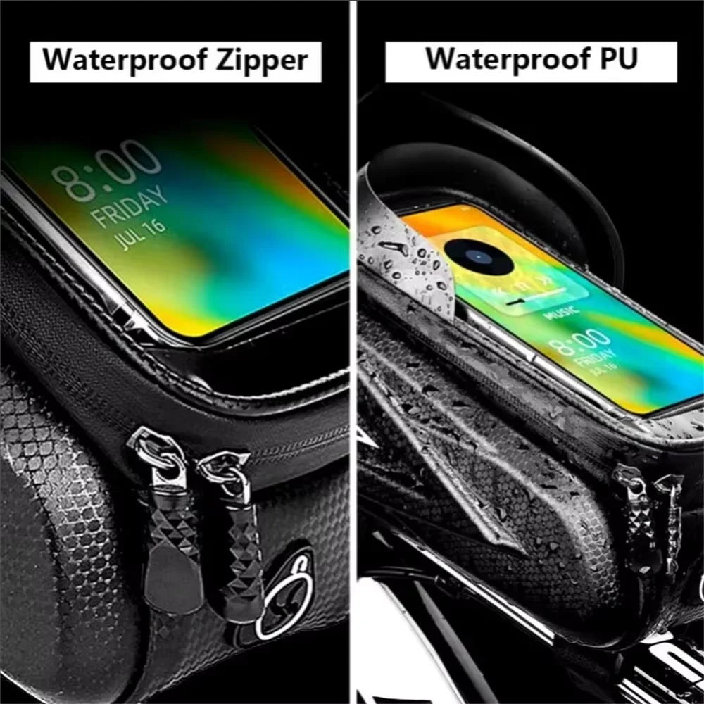 Bicycle Bag for Phone Cycling Top Front Tube Frame Bag Waterproof Case Storage Touch Screen MTB Tube Hard Shell Front Beam Bag