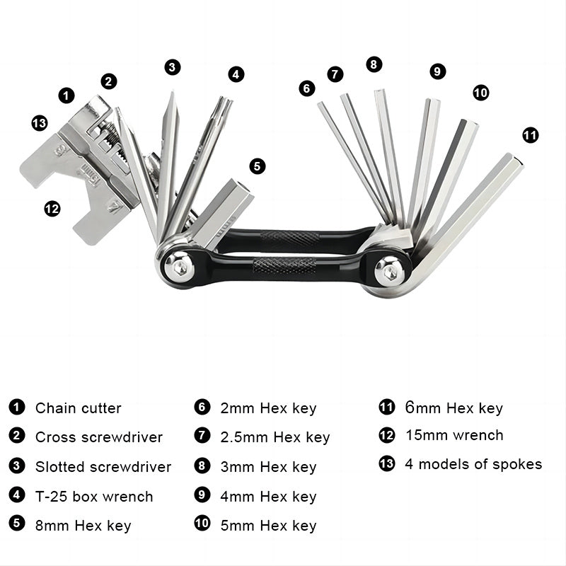 Bicycle Multi Tool 11-em-1 – Chain Splitter, Chaves Allen, Chave de Fendas