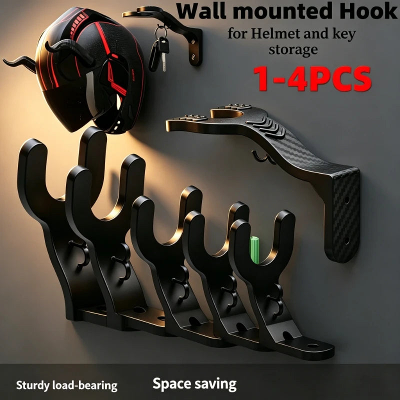 Heavy Duty Wall Mount Helmet Hook Rack - Space Saving Motorcycle Helmet Holder & Multi-Purpose Hanger for Garage, Entryway & More (Available in 1/2/4 Packs)