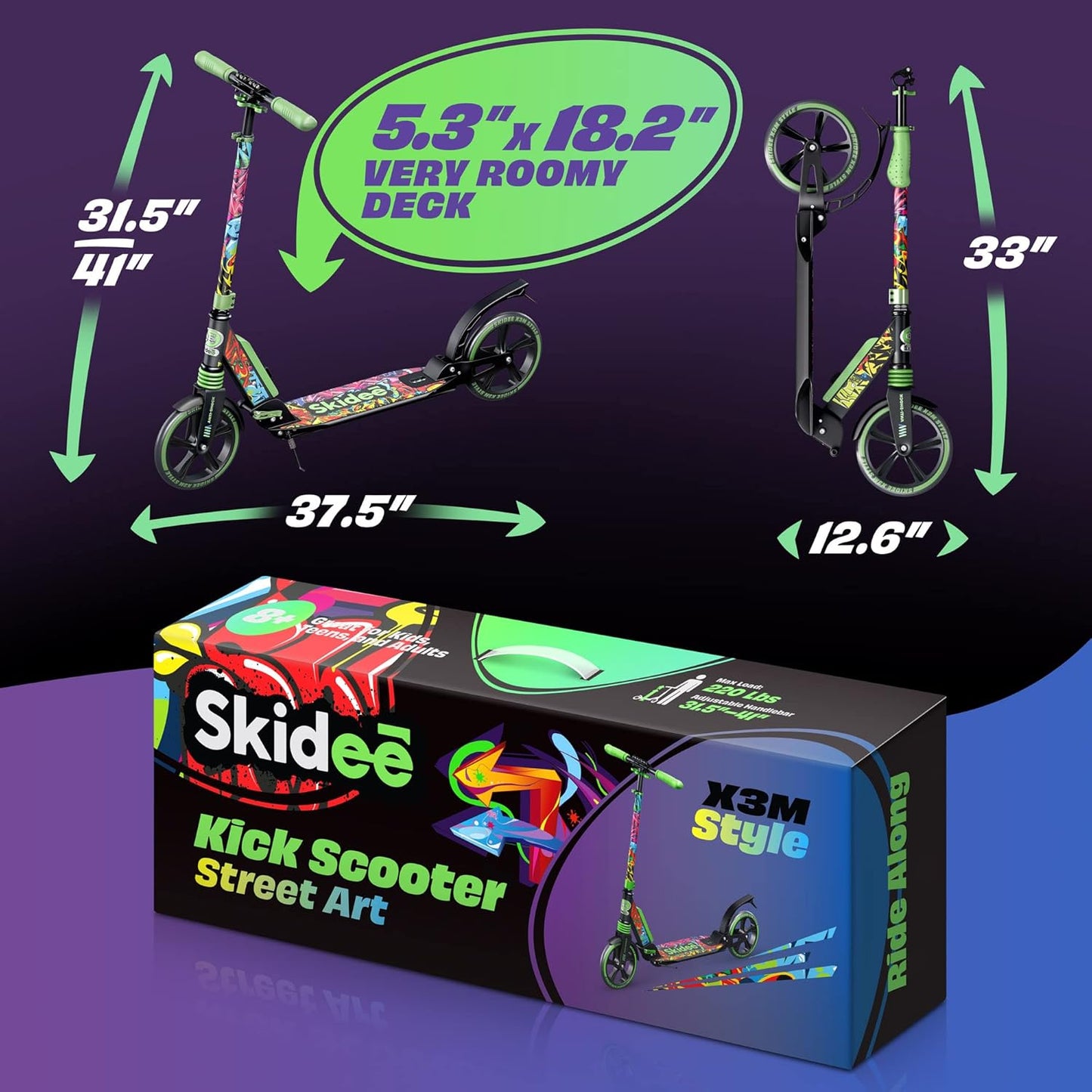 Scooter Adjustable Height, Anti-Shock Suspension