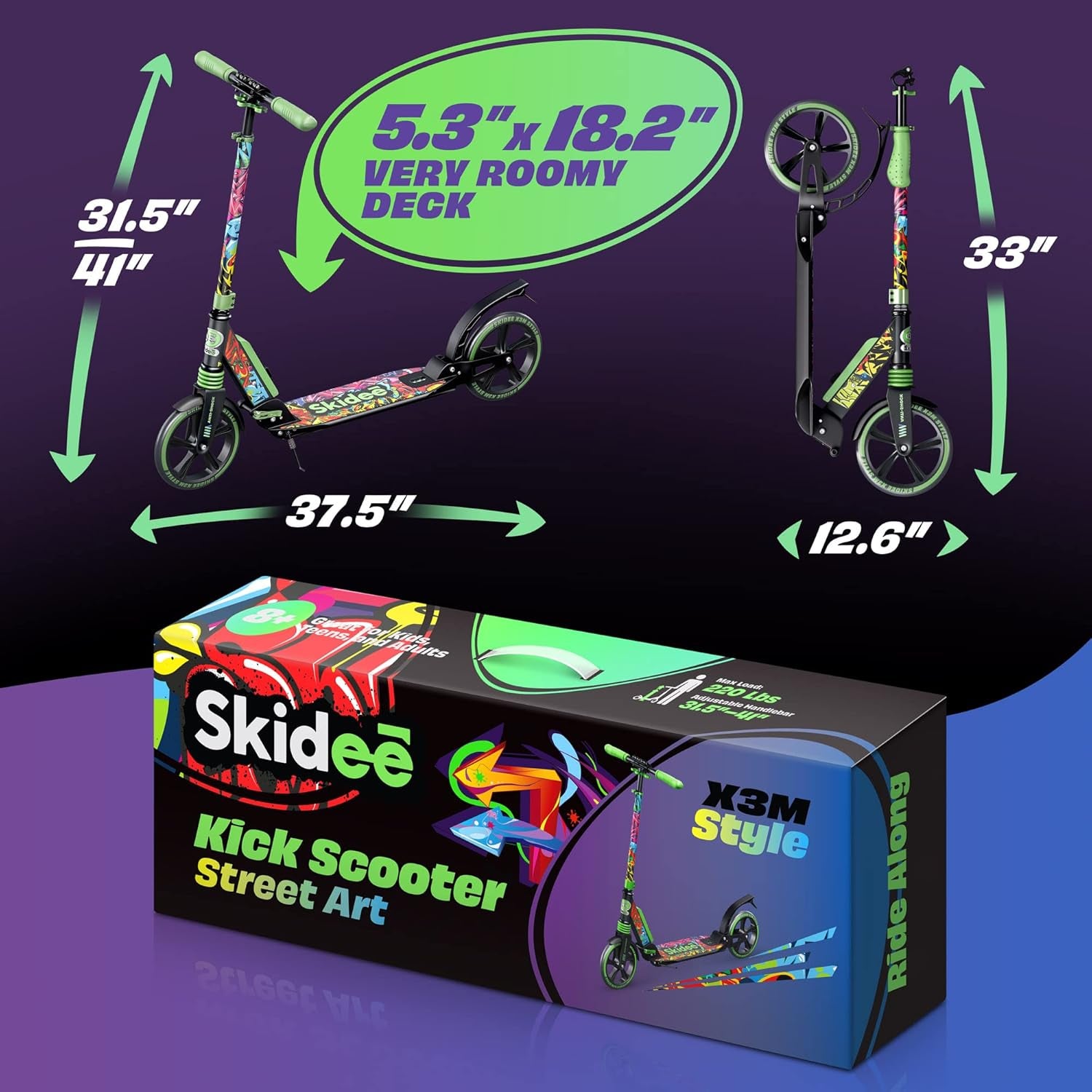 Scooter Adjustable Height, Anti-Shock Suspension