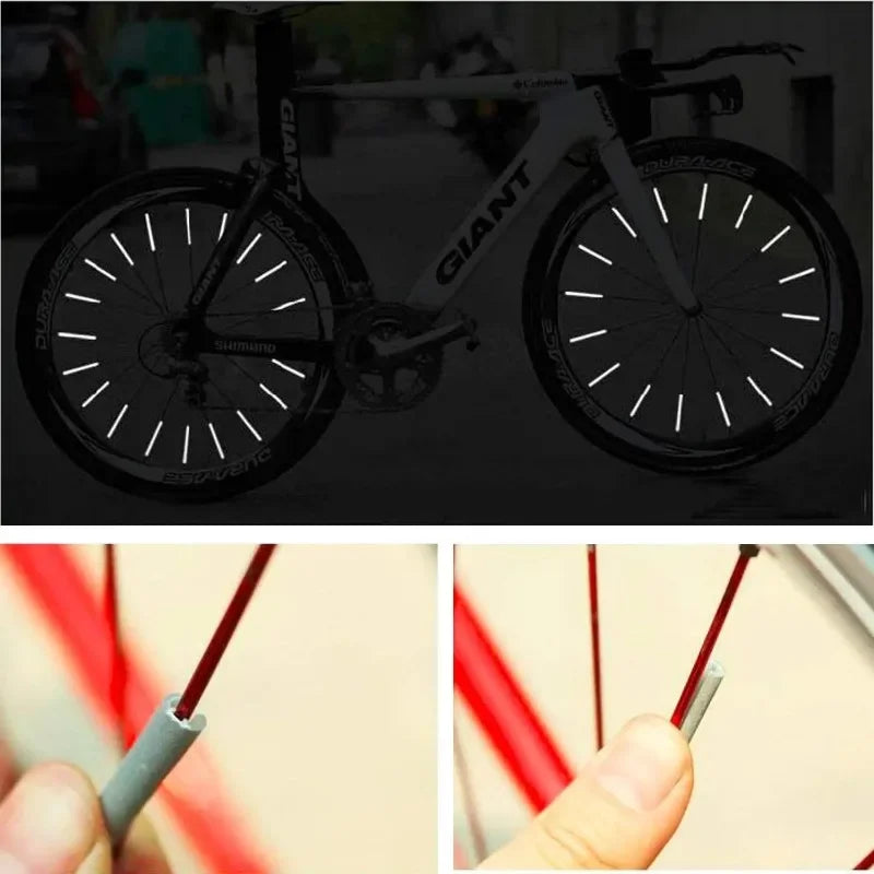 Enhance Your Night Rides with Our 12Pcs Reflective Tube Warning Strip for Bicycle Wheels - Easy Installation & Maximum Visibility!