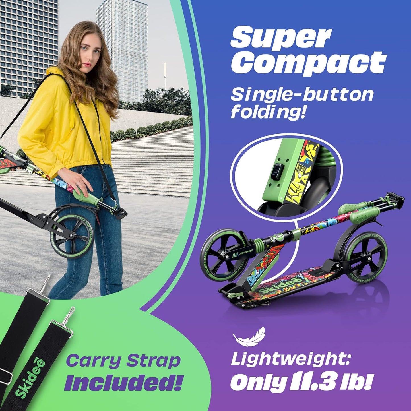 Scooter Adjustable Height, Anti-Shock Suspension