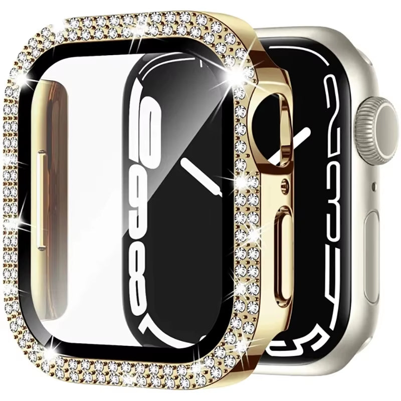 Glass+Diamond Cover for Apple Watch Case 46Mm 40Mm 44Mm 41Mm 42Mm 45Mm Bling Bumper Protector Case