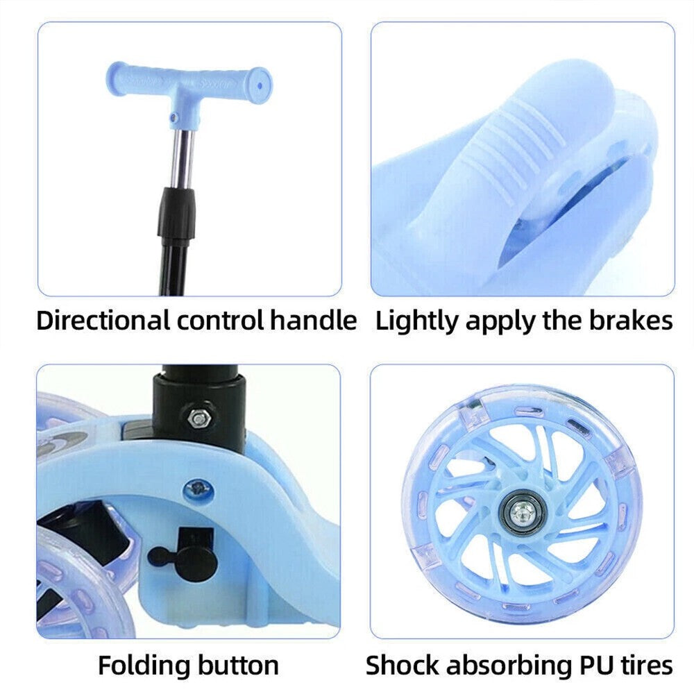 3 Wheels LED Flashing Tilt Lean Boys Girls Scooter